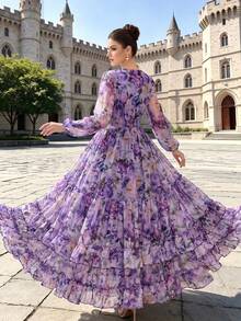 Women's Elegant Modern Printed Fashionable Luxury Flared Dress Vacation Summer - Purple - View 3
