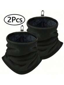 2 chiếc khăn mặt nạ chống gió bằng nỉ ấm mùa đông, unisex, giữ ấm và chống lạnh, khăn trượt tuyết, mặt nạ chống gió - mặt nạ nỉ dày ấm áp - màu đen - Xem 3
