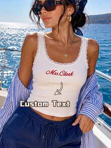 Custom Embroidered Lace Tank Top, Personalized Bridal Tank, Bridal Shower Gift, Bachelorette Party Top - Multicolor - View 2