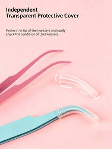 5/1pc Precision Tweezers, Bent Tip Stainless Steel Long Handle Manual Tweezers With Protective Cap, Suitable For Eyelash Extension, Eyebrow Grooming, Jewelry Making, Handmade DIY, Stickers - Multicolor - View 4