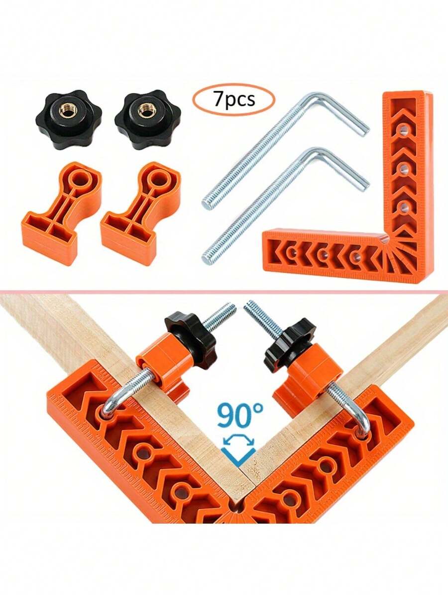 7pcs 90 Degree Precision Right Angle Clamps, Suitable For Woodworking, Picture Frames, Boxes And Drawers - Durable ABS Structure Woodworking Clamps (Consists Of 7 Components)