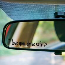 Trending Style Rearview Mirror Text Car Sticker - I Love You Drive 3pcs Couple Gift Car & Motorcycle Decorative Stickers - A - View 5