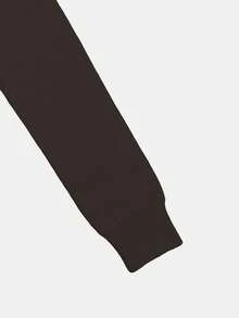 Women's Stand Collar Solid Color Fleece-Lined Thick Warm Long Sleeve Slim Knit Pullover, Soft Cozy Comfortable, Fall Winter Daily Street Commute Top - Chocolate Brown - View 7