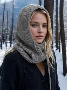 Knitted Balaclava Drawstring Face Mask Winter Warm Hood - A - View 10