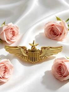 1pc Floral Wreath Star Wing Badge Design Hat Pin, French Luxury Style Brooch, Unisex Elegant Fashion Accessory For Party, Banquet And Daily Wear - Gold - View 15