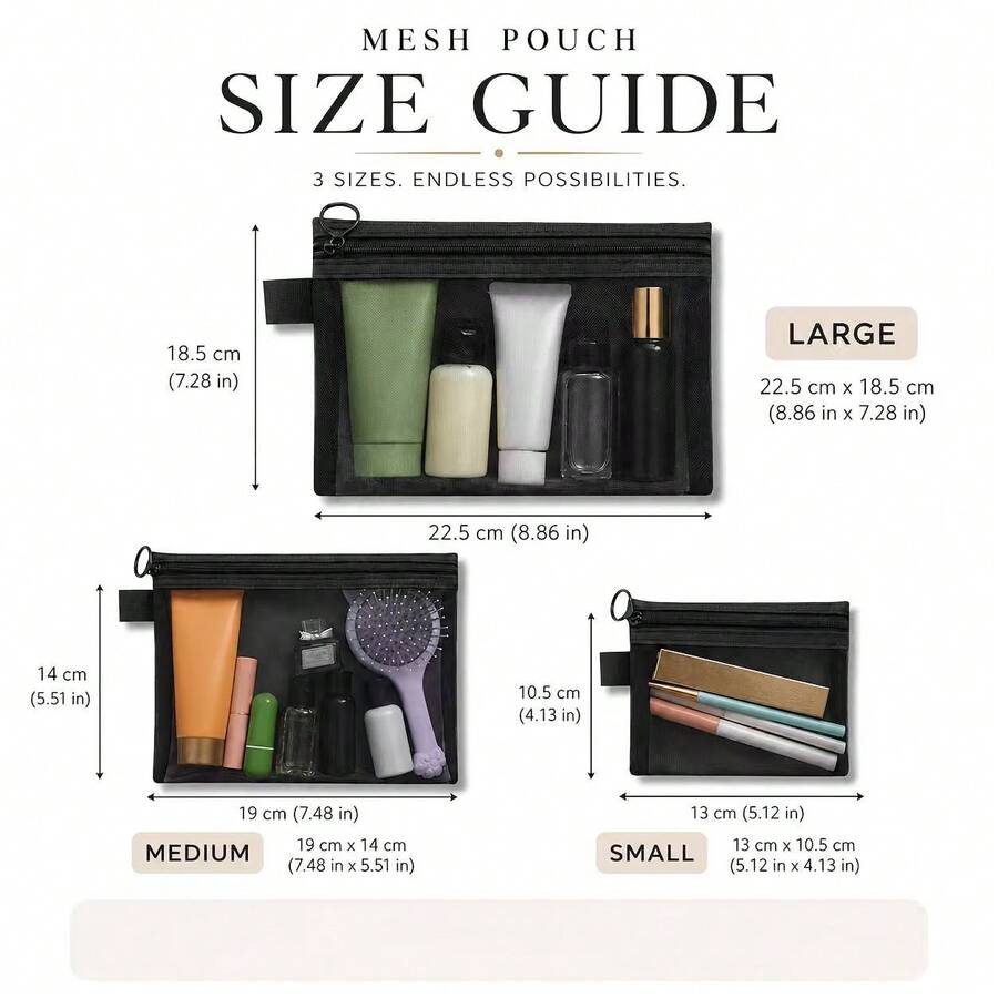 3 Piecesadvanced Travel Storage Set, Including 3 Sizes Of Transparent Mesh Zipper Bags, Multi-Purpose Cosmetics And Toiletries Storage Bags, Suitable For Bathrooms, Suitcases, Homes, Offices, And Daily Necessities,Room Décor,Travel Essential