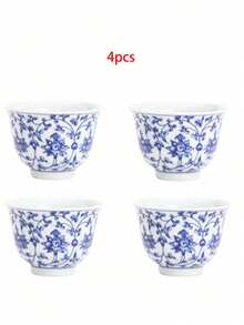 1pc/2pcs/4pcs Blue And White Lotus Pattern Ceramic Tea Cups, Luxury Vintage Exquisite Home Arabic Coffee Tea Cups, Ceramic Material, Hand-Painted Craftsmanship, Suitable For Hosting Guests, Friends, Tea Parties, Brewing Coffee, Gift-Giving - Multicolor - View 9
