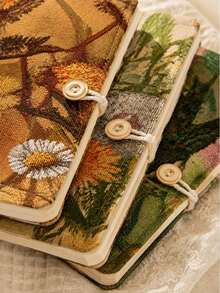 2pcs A5 & A6 Vintage Floral Refillable Notebook Set, Plant Woven Fabric Cover Loose Leaf Planner, With Button Closure, Artistic Writing Journal, Suitable For School, Office, Study And Gift - Upgraded Fabric Surface - View 3