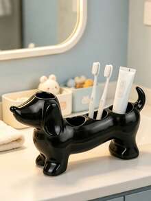 Cute And Simple Dachshund-Shaped Bathroom Storage Box And Toothbrush Holder - Electric Dachshund Toothbrush Holder And Shelf, Toothpaste And Makeup Brush Storage Base, Adorable Storage Base Stand. - Multicolor - View 7