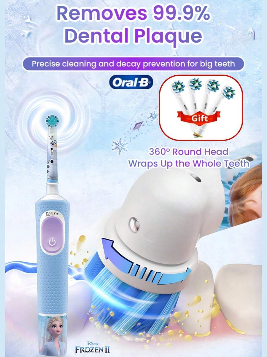 Cepillo de dientes eléctrico Oral B D103K para niños, IPX7 resistente al agua, modo dual, recargable, con temporizador inteligente y función interactiva de aplicación - Multicolor - Ver 1