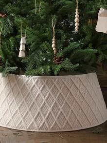 1pc Knitted Christmas Tree Collar - Knitted Diamond Pattern Tree Skirt/Adjustable Artificial Tree Base Cover; 3D Christmas Tree Base Skirt, For Christmas Tree Decoration; Perfect For Christmas And Winter Theme Party Decor - one-size - View 1