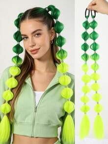 2pcs Synthetic Braided Colorful Ponytail Wig Extensions Bubble Lantern Braided Ponytail Wig For Cosplay Party Halloween Christmas - Multicolor - View 2