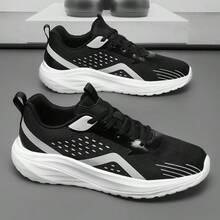Men Lace‑Up Running Sneakers Breathable Mesh Upper Lightweight Shock‑Absorbing Non‑Slip Athletic Sports Shoes For Jogging Workout Daily Outdoor Wear - Black - View 2