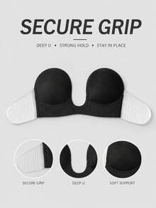 1pc Black Deep U-Shaped Invisible Bra Adhesive Tank Top, Invisible Lifting Top, All-Day Wear Fixed Design, Adhesive Bra, Deep U-Shaped Design, Invisible Fit, Perfect For Wedding, Banquet And Formal Party Looks, Suitable For Wedding, Evening Gown And Office Suit - Thick style - View 2