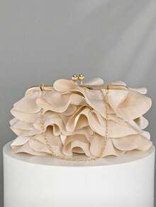 Women's Elegant Charming Petal Party Clutch, Ruffle Design Evening Bag, Suitable For Wedding/Vacation/Formal Party/Ball - Apricot - View 2