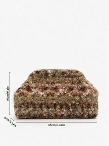 Autumn/Winter Maillard Style Mixed Color Plush Handbag, Atmospheric Contrast Color Minimalist Commuter Evening Bag, 1pc Coffee Bag - Coffee - View 10
