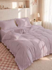 Set Sprei Selimut Berumbai 2/3 pcs, Perlengkapan Tidur Asrama, Set Sprei Warna Polos, Dekorasi Kamar, Ramah Kulit dan Bernapas, Sangat Lembut dan Anti-Pilling, Sprei Ukuran Twin XL, Isi Selimut Tidak Termasuk, Cocok untuk Ukuran Twin, Full, King, Queen, Sepanjang Musim, Dapat Dicuci dengan Mesin, Kembali ke Sekolah - Warna pasta kacang merah - View 6