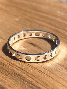 1PC Silver Tone Hollow Out Moon Phase Ring, Adjustable Open Band Ring For Women, Minimalist Fashion Jewelry Gift - Silver - View 2