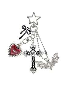 Gothic Cross Keychain, Dark Bow Bat Heart Pendant, Personalized Car Keychain, Bag Charm, Unique Birthday And Halloween Gift. - Multicolor - View 12