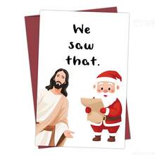 1pc Humorous Santa Claus & Jesus Christmas Card With Envelope - "We Saw" Holiday Greeting Card, Suitable For Friends And Family, Christmas Celebration Holiday Blessing Card, Christmas Gift For Anyone - A - View 7