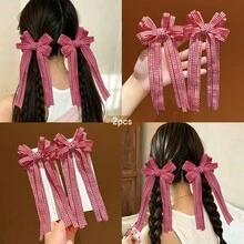 2 buah Jepit Rambut Pita Busur Dua Lapis Motif Kotak-kotak, Aksesori Rambut Gaya Manis untuk Pemakaian Sehari-hari - MultiWarna - View 11