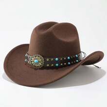 Unisex Denim Cowboy Hat, Western Jazz Hat, Vintage Outdoor Travel Party Riding Costume Felt Hat - Multicolor - View 1