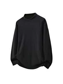 2pcs/Pack Men's Winter Warm Lining Solid Color Stand Collar Long Sleeve Top, Slim Fit Versatile Lightweight Base Layer, Warm Pullover Long Sleeve Innerwear, Suitable For Daily Commute, Gatherings, Multi-Purpose Wear - Black and White - View 4