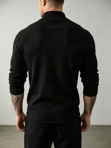 2pcs/Pack Men's Winter Warm Lining Solid Color Stand Collar Long Sleeve Top, Slim Fit Versatile Lightweight Base Layer, Warm Pullover Long Sleeve Innerwear, Suitable For Daily Commute, Gatherings, Multi-Purpose Wear - Black and White - View 3