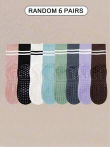1 Pair/4 Pairs/6 Pairs Women's Striped Yoga Sports Socks, Spring/Summer Silicone Non-Slip Floor Socks, Professional Indoor Sports Fitness Mid-Calf Socks, Wonderful Christmas Gift, Unique New Year Gift, Girlfriend Valentine's Day Gift - Multicolor - View 10