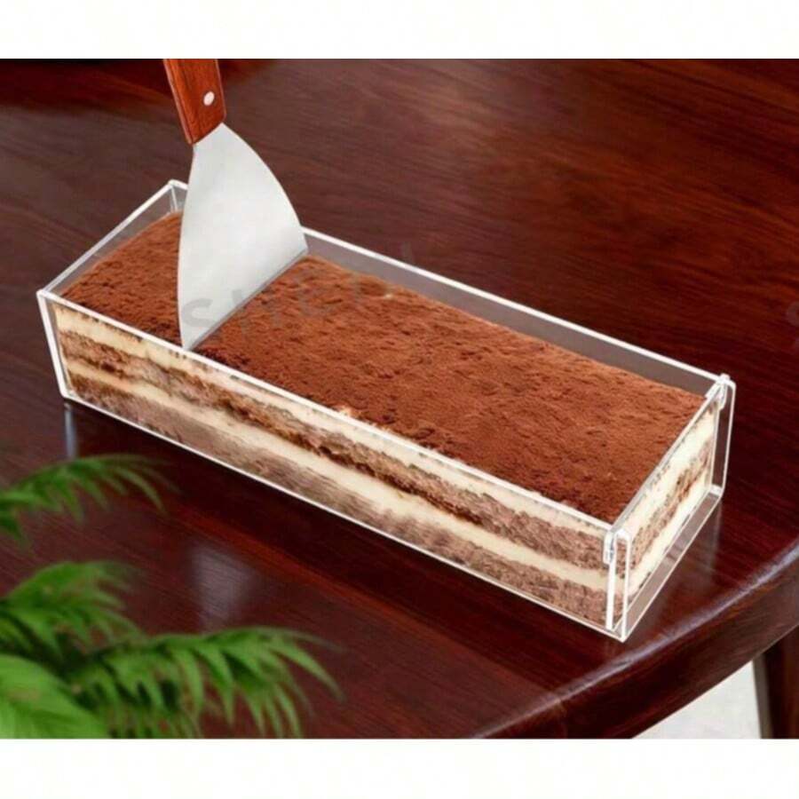 1 khuôn Tiramisu acrylic trong suốt có nắp, khuôn cheesecake hình chữ nhật tháo rời được, hộp bánh mousse vuông, khay đế bánh dài - trắng - Xem 1