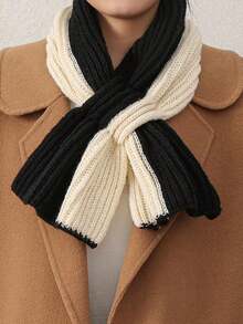 1pc Women's Short Cross-Knit Scarf, Colorblock Versatile Winter Warm Neck Warmer, Slouchy Neck Protection Scarf - Multicolor - View 1