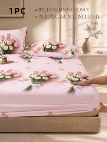 1 buah Sprei Fitted Motif Mawar Merah Muda 3D, Pelindung Kasur, Penutup Kasur, Sprei Fitted, Lembut dan Bernapas, Cocok untuk Semua Ukuran Kasur - Twin, Full, Queen, King, Kantong Dalam Hingga 11,8 Inci, Dapat Dicuci dengan Mesin. Perlengkapan Kembali ke Sekolah, Perlengkapan Asrama - Berwarna merah muda - View 2