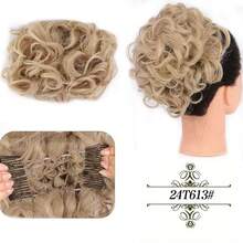 Moño de novia sintético grande y desordenado con rizos, chignon con peine y clips, funda para coleta, extensión de coleta de cabello sintético natural falso - Multicolor - Ver 19
