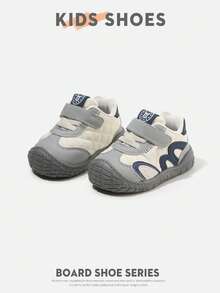 1 par quiltade retro sneakers för småbarn med färgblock, stängd tå, kardborre och platt sula, för förskola och street wear [välj efter faktisk innersulans längd i cm] - Grå - Visa 1