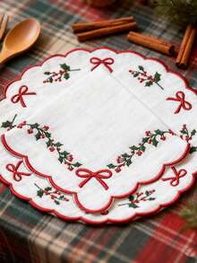 1/2/4pcs Holiday Party Decoration Napkins, Christmas Home Dinner Table Matching Creative Scene Arrangement Decorative Fabric Napkins - White - View 4