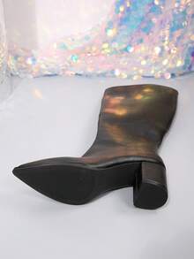 2024 New Women's Chunky High Heel Elastic Slim Sock Boots Mid-Calf Ankle Boots - Black - View 8