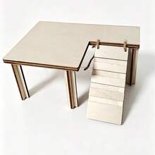 1. Hamster L-Shaped Solid Wood Platform With Ladder, Golden Hamster Landscape 2-Tier Wooden Stand - S - View 5