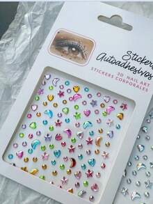 2Pcs 3D Iridescent Colorful Crystal Diamond Face Rhinestone Stickers Multi-Shape Star Moon Face Jewels, Self‑Adhesive Glitter Eye Face Body Decor Stickers For Rave Music Festival Party - Multicolor - View 7