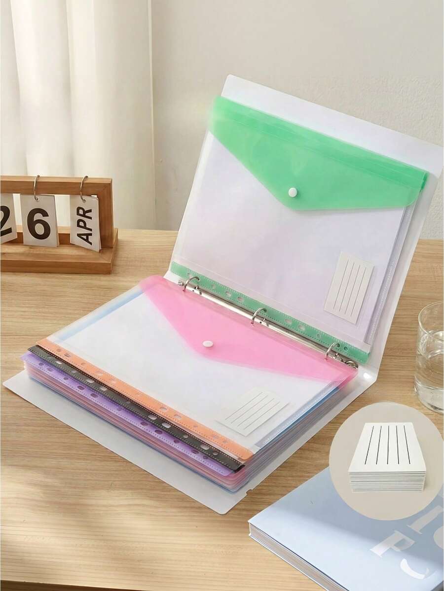 5/10pcs A4 Thickened PP Loose-Leaf Binder Pockets, 11-Hole Punched, Suitable For Loose-Leaf Documents, Color-Coded, Suitable For School, Office, Travel And Home Storage, Each Pocket Can Hold 200 Sheets Of Paper - Multicolor - View 1