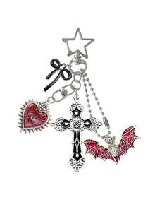Gothic Cross Keychain, Dark Bow Bat Heart Pendant, Personalized Car Keychain, Bag Charm, Unique Birthday And Halloween Gift. - Multicolor - View 12