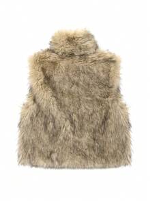 Women's Faux Fur Vest, High Neck Sleeveless Winter Outerwear, Fashion Layering Top, Suitable For Holiday Parties And Autumn - Grey - View 6