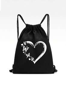 New Canvas Drawstring Bucket Bag One Shoulder Shopping Student Backpack - Black - View 1