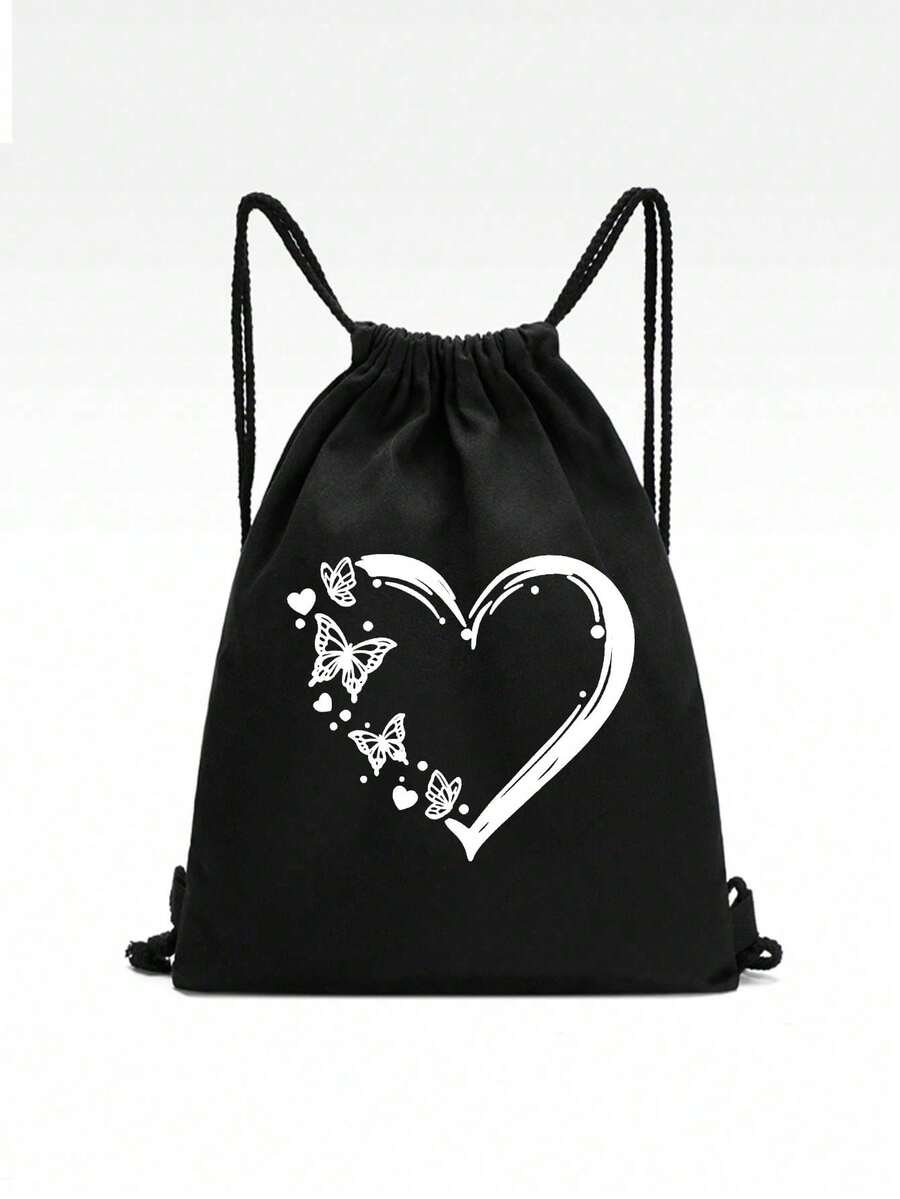 New Canvas Drawstring Bucket Bag One Shoulder Shopping Student Backpack - Black - View 1