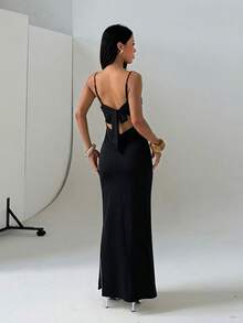 1pc Solid Color Elegant Knit Fabric Sleeveless Dress For Wedding Summer - Black - View 2