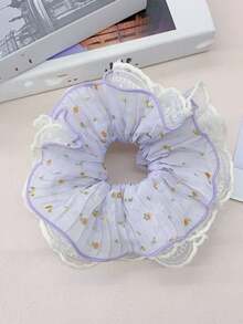 1pc Gentle Lace Ditsy Floral Large Scrunchie Hair Tie For Women, Elegant Elegant Oversized Bun Low Ponytail Hair Accessory, Versatile - Multicolor - View 2