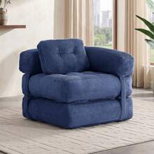 L-Shaped Corduroy Folding Sofa Bed, Multi-Functional Convertible Lazy Sofa For Small Spaces - Navy Blue - View 1
