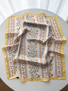 1PC Faux Silk Simple Checkerboard Print Small Square Bandana Scarf, Sun Protection, Versatile Headwrap Neck Scarf For Men And Women - Yellow - View 2
