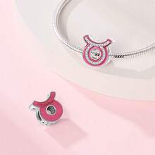 1pc Silver-Plated 12 Zodiac Signs Hollow Beads, Full Set Of Zodiac Symbols With Soft Pink Enamel And Full Zirconia Stones, Sweet Girl Style, Suitable For Various Basic Bracelets And Necklaces, Handmade DIY Jewelry Accessories, Zodiac Memorial Gift Accessories - Multicolor - View 4