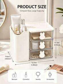 1 Baby Hair Accessory Storage Box, Cute Rabbit Shaped Handle, 3-Grid Design, Girl's Room Decoration, Baby Girl Supplies, Essential Items For Newborns - Multicolor - View 2