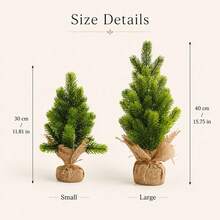 Mini Christmas Tree Decoration With Burlap Base, Small Artificial Pine Tree, Suitable For Desk, Office Desk, Farmhouse Style Home Holiday Decor - Multicolor - View 2
